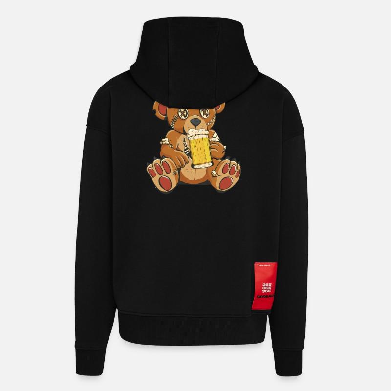Genähter Biertrinker Bär Bärchen - Zip Hoodie - made by SPREAD - SOLID BLACK