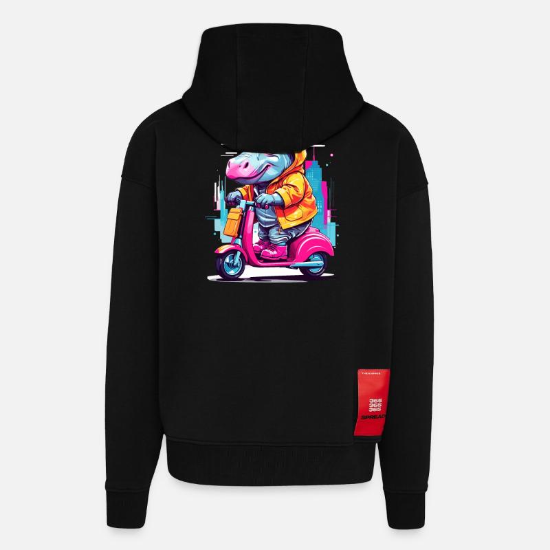 Nilpferd auf Roller - Zip Hoodie - made by SPREAD - SOLID BLACK