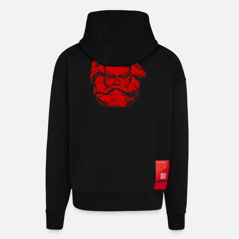 Karl Marx rouge communisme marxisme pull copie - Veste à capuche bio épaisse oversize fabriqué en UE - SOLID BLACK