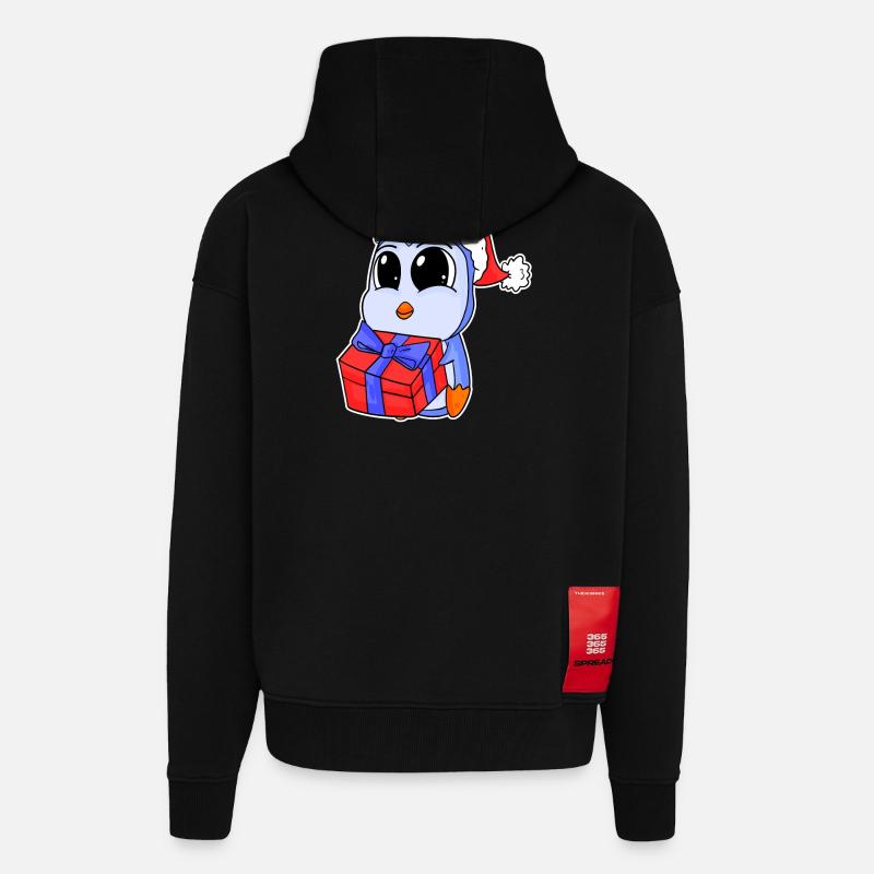 Bébé pingouin Noël - Veste à capuche bio épaisse oversize fabriqué en UE - SOLID BLACK
