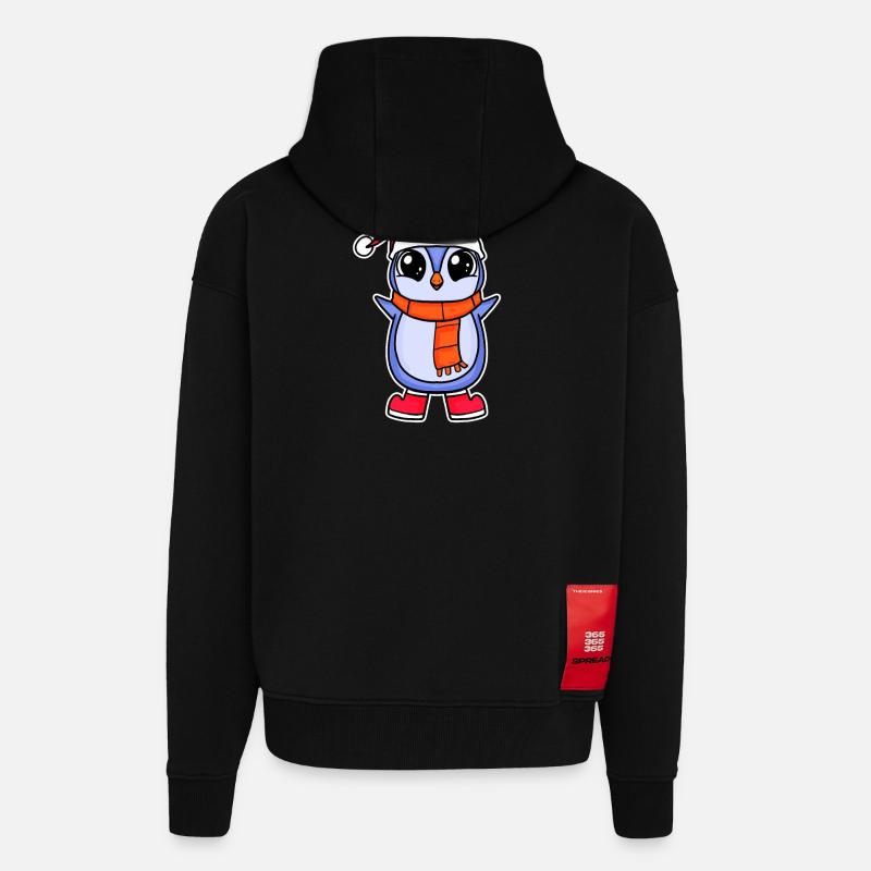 Pingouin Noël - Veste à capuche bio épaisse oversize fabriqué en UE - SOLID BLACK