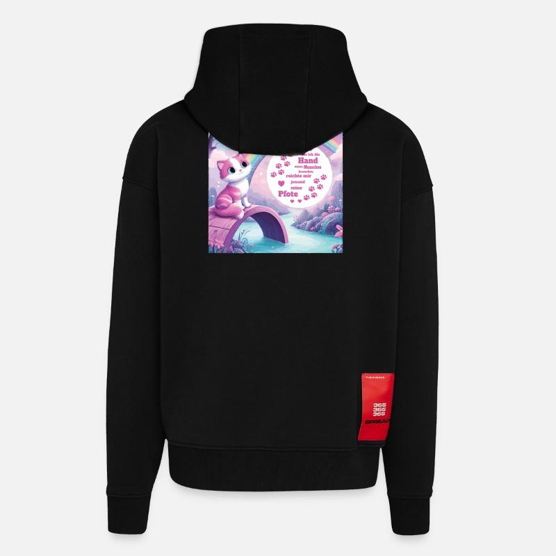 Katze mit Regenbogen - Zip Hoodie - made by SPREAD - SOLID BLACK