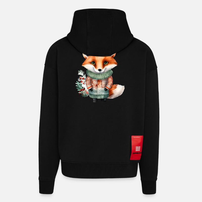 Renard d’hiver en pull - Veste à capuche bio épaisse oversize fabriqué en UE - SOLID BLACK