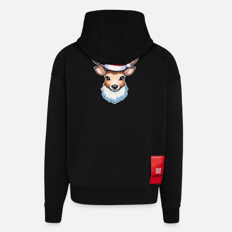 Rennes Cerf Noël - Veste à capuche bio épaisse oversize fabriqué en UE - SOLID BLACK