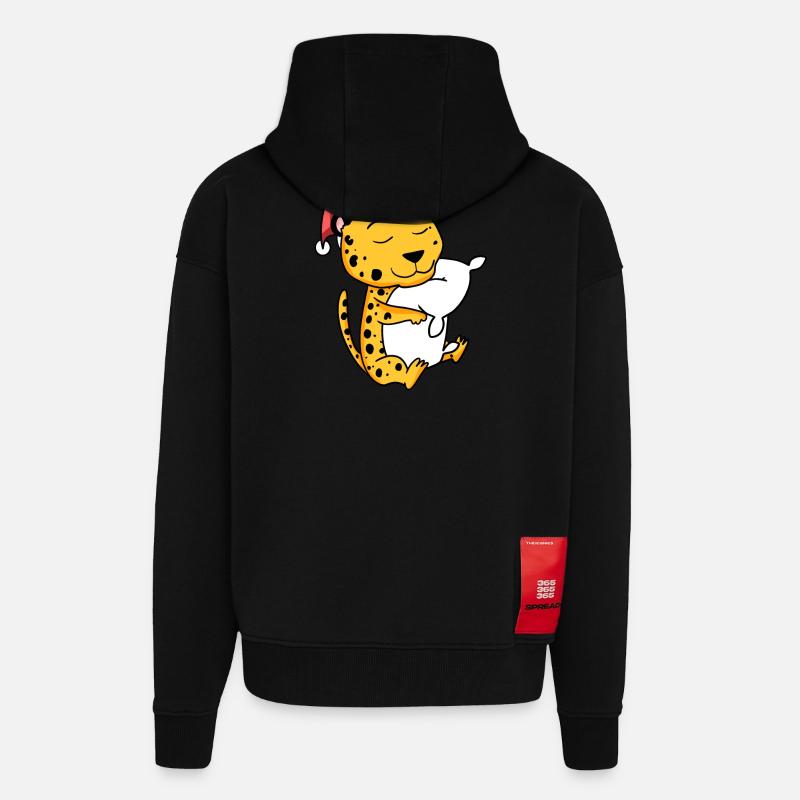 Guépard Mignon Fatigué Noël - Veste à capuche bio épaisse oversize fabriqué en UE - SOLID BLACK