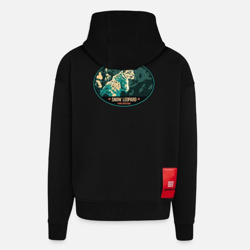 Schneeleopard Illustration Aufnäher - Zip Hoodie - made by SPREAD - SOLID BLACK
