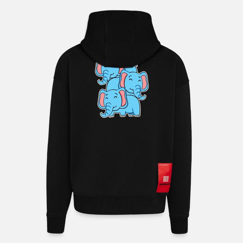 Éléphant mignon - Motif d’éléphant - Veste à capuche bio épaisse oversize fabriqué en UE - SOLID BLACK