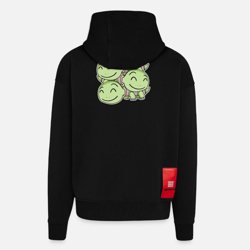 Motif de tortue - Veste à capuche bio épaisse oversize fabriqué en UE - SOLID BLACK