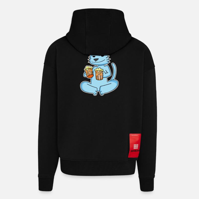 Chat à la bière - Veste à capuche bio épaisse oversize fabriqué en UE - SOLID BLACK
