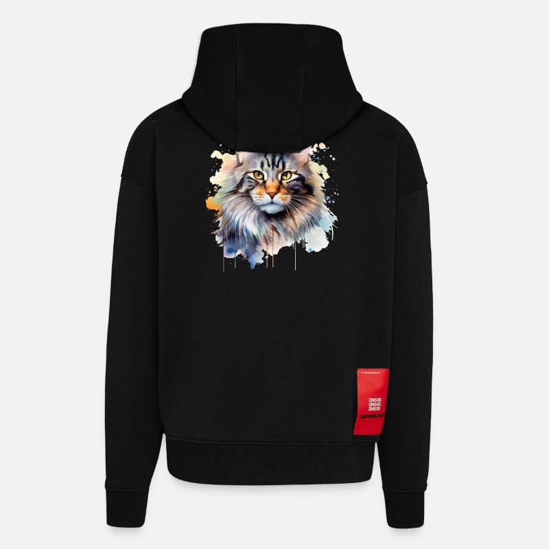 Katze Wasserfarben Maincoon - Zip Hoodie - made by SPREAD - SOLID BLACK
