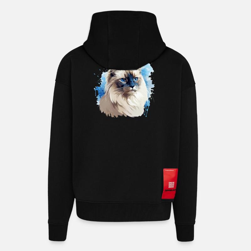 Tête de chat sacré Birman - Veste à capuche bio épaisse oversize fabriqué en UE - SOLID BLACK