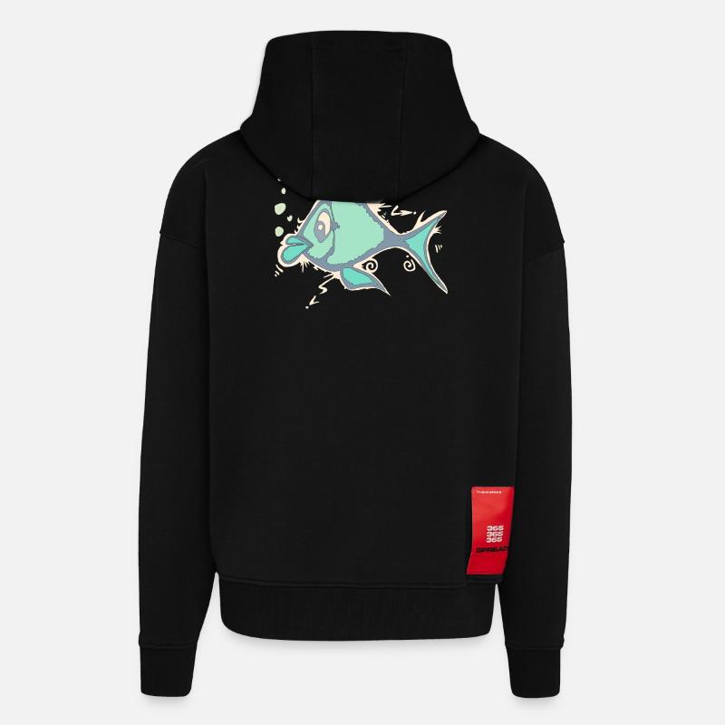 Fisch Linienkunst - Zip Hoodie - made by SPREAD - SOLID BLACK