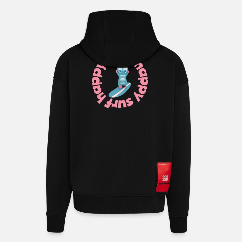 Drôle de figurine Surf Kawaii - Veste à capuche bio épaisse oversize fabriqué en UE - SOLID BLACK