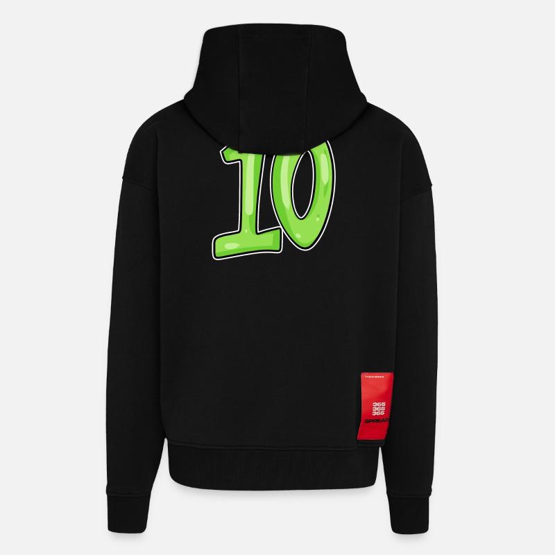 Dix numéros 10 Nombre - Veste à capuche bio épaisse oversize fabriqué en UE - SOLID BLACK