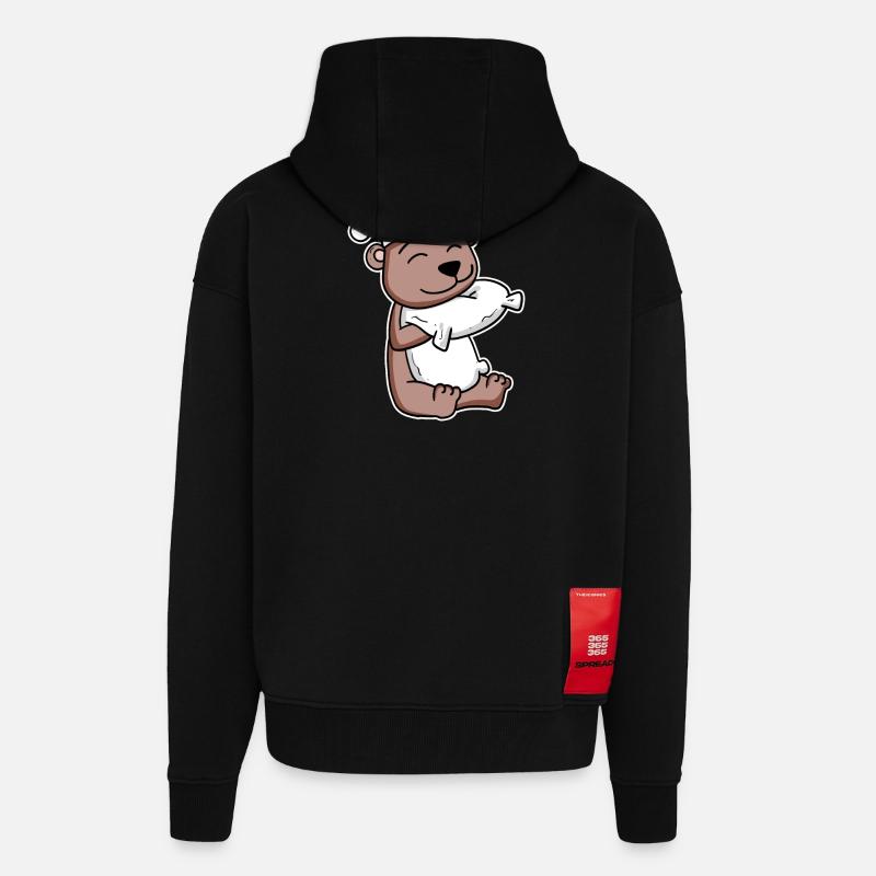 Ours fatigué dormir dans - Veste à capuche bio épaisse oversize fabriqué en UE - SOLID BLACK