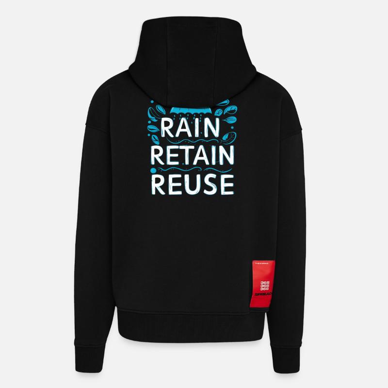 Rain Keep Réutilisation - Veste à capuche bio épaisse oversize fabriqué en UE - SOLID BLACK