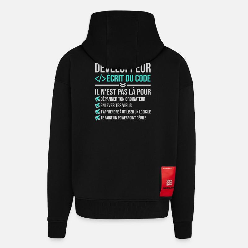 Développeur écrire du code - Veste à capuche bio épaisse oversize fabriqué en UE - SOLID BLACK