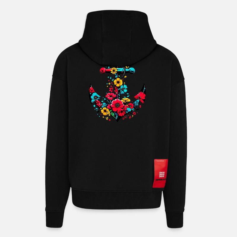 Ein Anker mit Blumen - Zip Hoodie - made by SPREAD - SOLID BLACK
