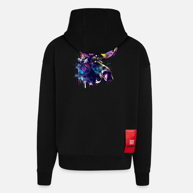 Elch Elche Elchkopf mit Kopfhörer - Zip Hoodie - made by SPREAD - SOLID BLACK