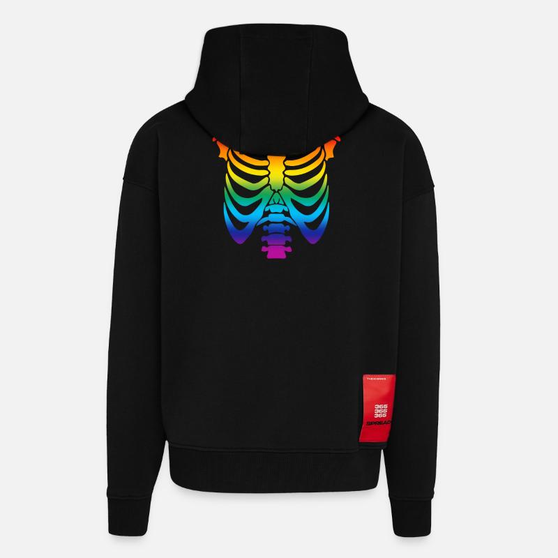 squelette arc-en-ciel - squelette arc-en-ciel - Veste à capuche bio épaisse oversize fabriqué en UE - SOLID BLACK