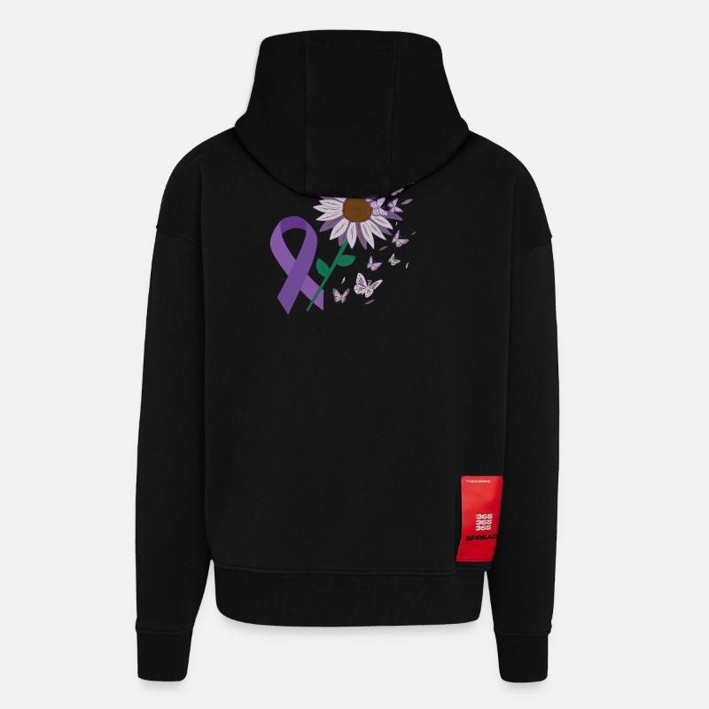épilepsie violet arc fleur papillon - Veste à capuche bio épaisse oversize fabriqué en UE - SOLID BLACK