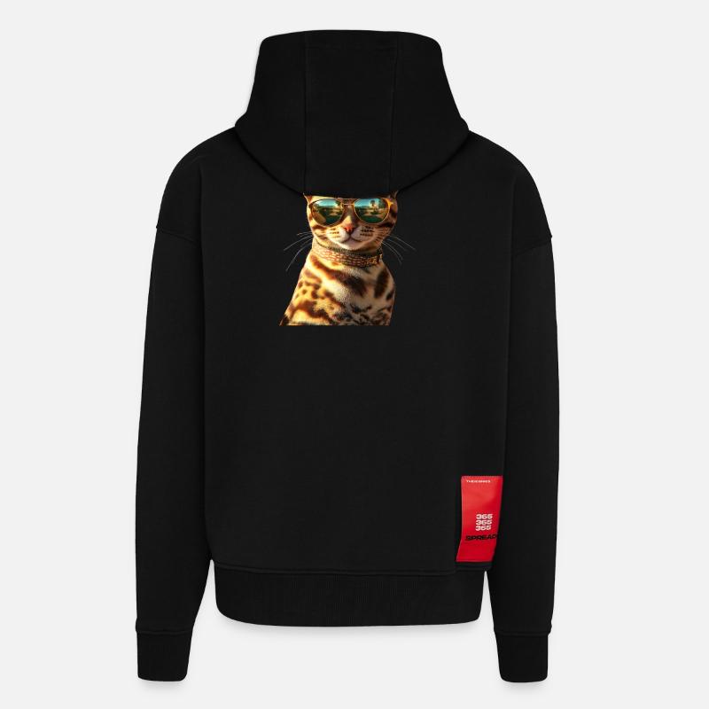 Bengalsk kat Leopard Kat Leopardette Bengalske Katte - Heavyweight oversized organic hættejakke made in EU - SOLID BLACK