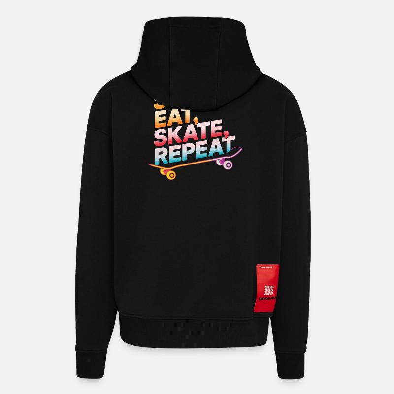 Dormir, manger, patiner, répéter - Veste à capuche bio épaisse oversize fabriqué en UE - SOLID BLACK
