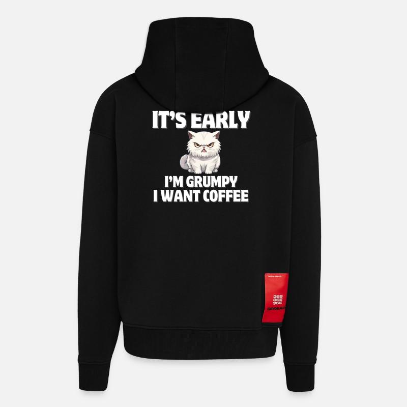 pas du matin, café, coffee - Veste à capuche bio épaisse oversize fabriqué en UE - SOLID BLACK