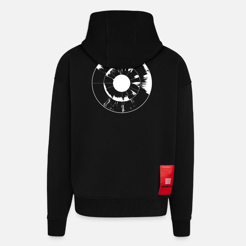 Tempête solaire de cercles - Veste à capuche bio épaisse oversize fabriqué en UE - SOLID BLACK