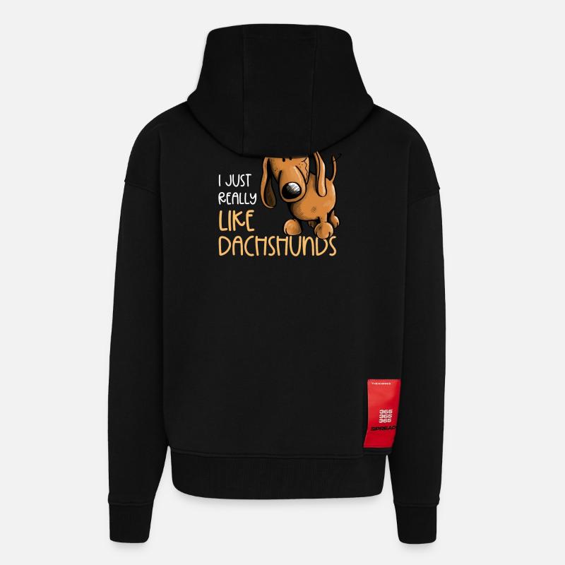 J’aime vraiment les teckels teckels - Veste à capuche bio épaisse oversize fabriqué en UE - SOLID BLACK