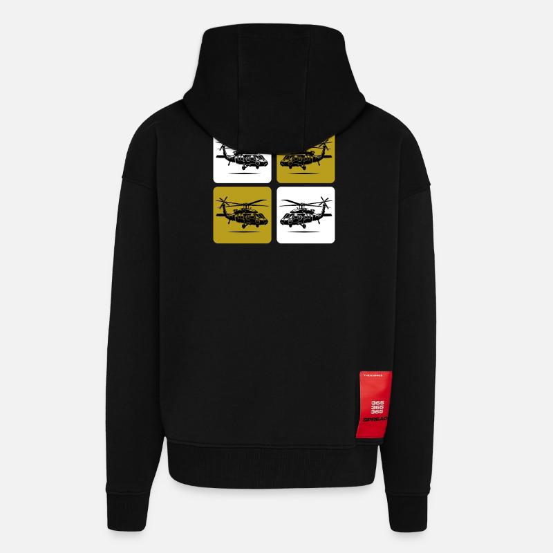 Hélicoptère de l’Armée – Militaire - Veste à capuche bio épaisse oversize fabriqué en UE - SOLID BLACK