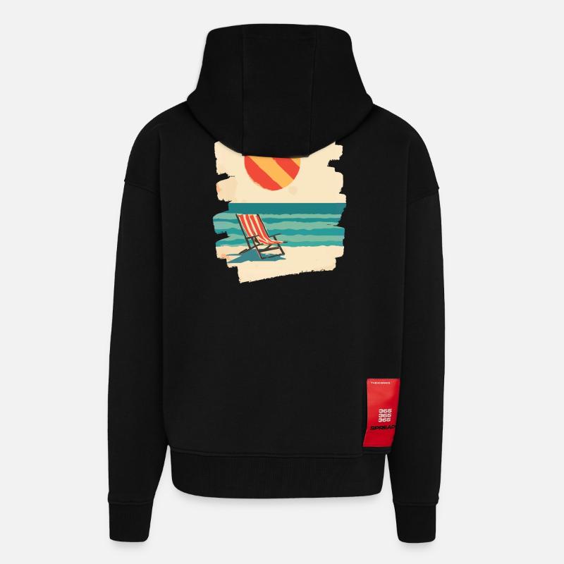 Plage du soleil d’été - Veste à capuche bio épaisse oversize fabriqué en UE - SOLID BLACK