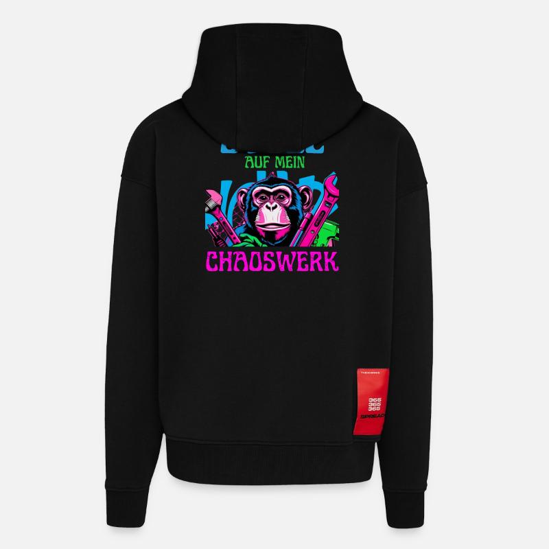 Fière de mon chaos – DIY Monkey - Veste à capuche bio épaisse oversize fabriqué en UE - SOLID BLACK