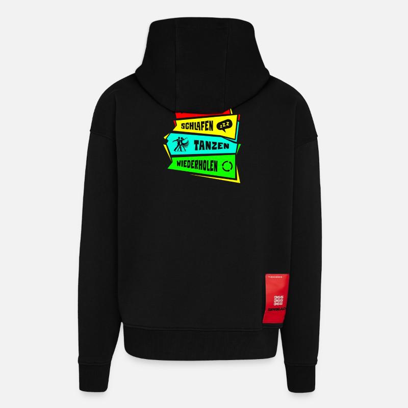 Manger, dormir, danser, répéter - Veste à capuche bio épaisse oversize fabriqué en UE - SOLID BLACK