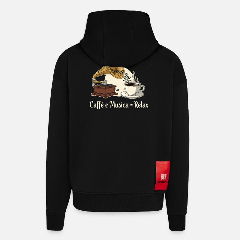 Caffè e Musica = Relax - Zip Hoodie - made by SPREAD - SOLID BLACK