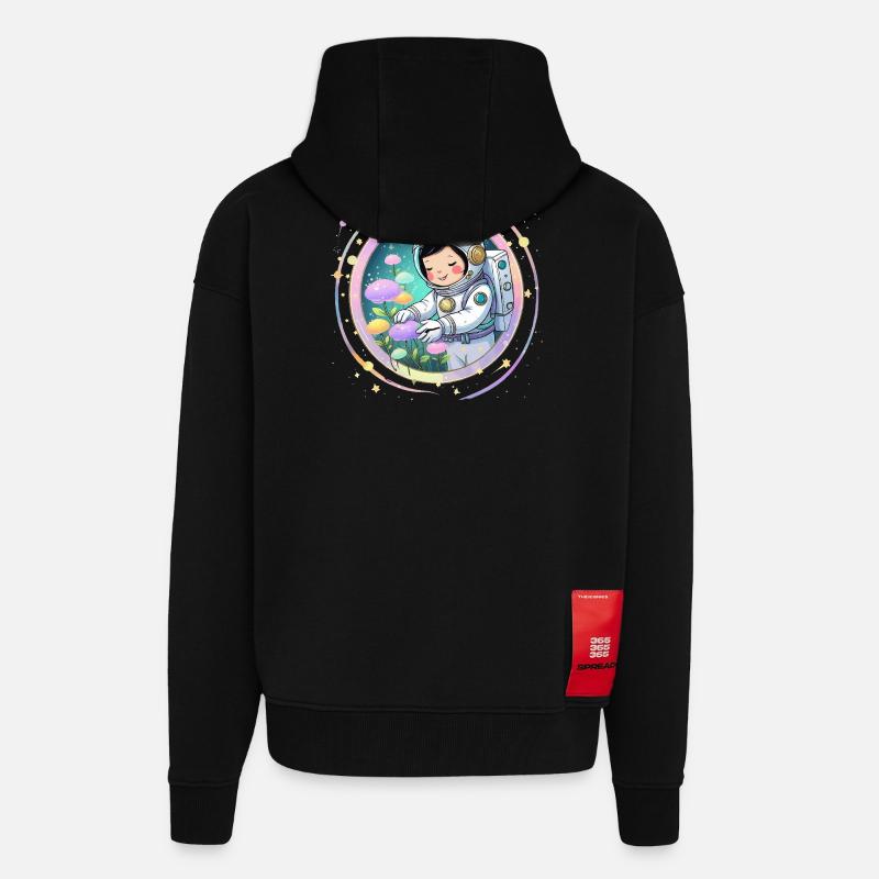 Astronautenmädchen mit Pilzen – Süßes Space-Design - Zip Hoodie - made by SPREAD - SOLID BLACK