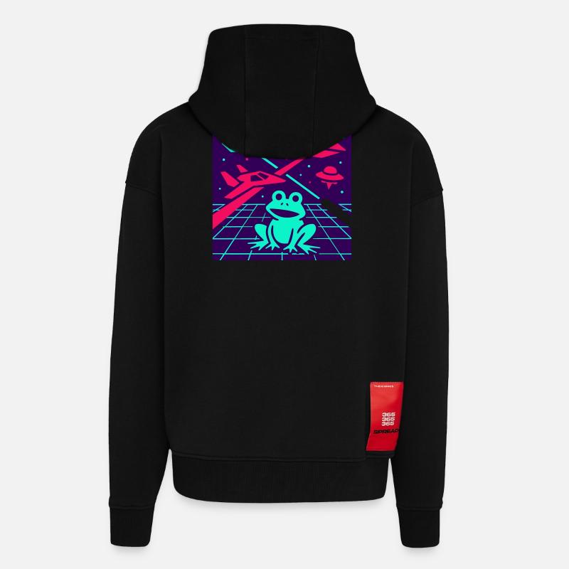 Grenouille de l’espace - Veste à capuche bio épaisse oversize fabriqué en UE - SOLID BLACK