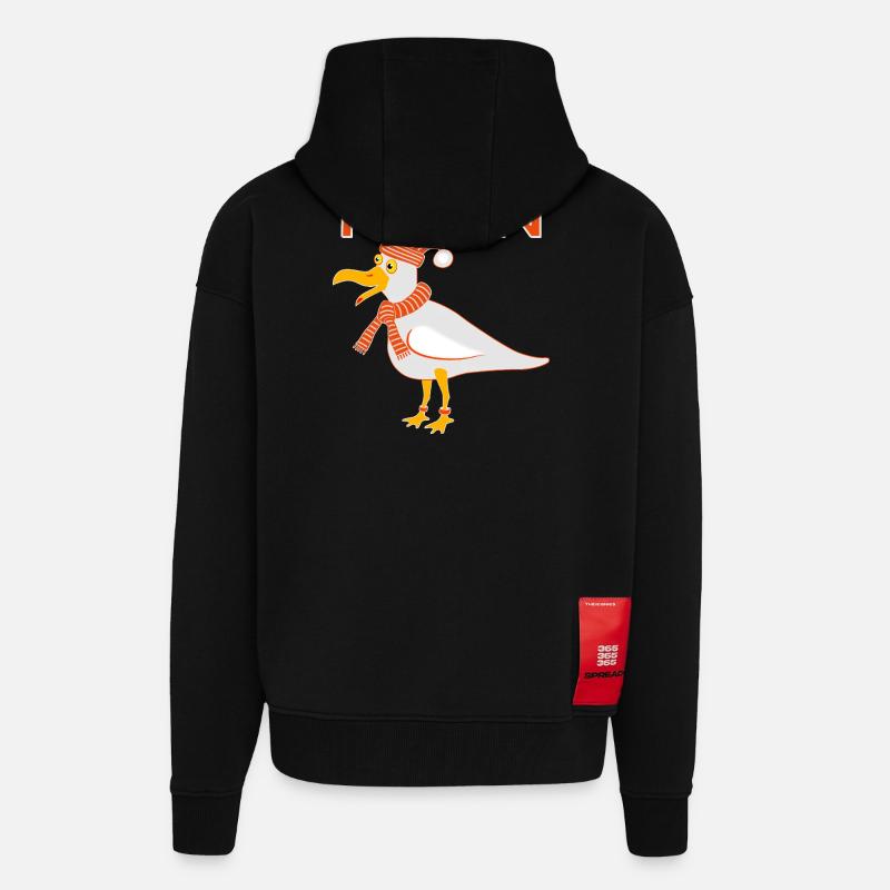 Funny seagull with cap - Zip Hoodie - made by SPREAD - SOLID BLACK