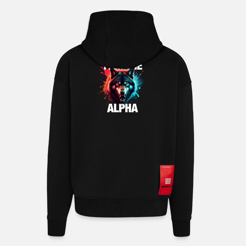 Je suis le loup alpha - Veste à capuche bio épaisse oversize fabriqué en UE - SOLID BLACK