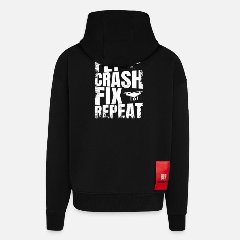 Fly_Crash_Fix_Repeat - Veste à capuche bio épaisse oversize fabriqué en UE - SOLID BLACK