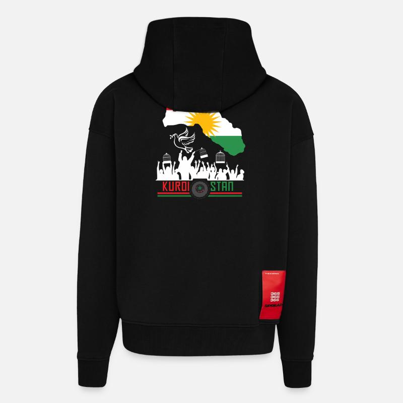 Drapeaux kurdes avec Kurdistan Kurde - Veste à capuche bio épaisse oversize fabriqué en UE - SOLID BLACK