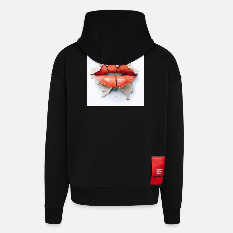 Bold lips on cracked wall - Zip Hoodie - made by SPREAD - SOLID BLACK