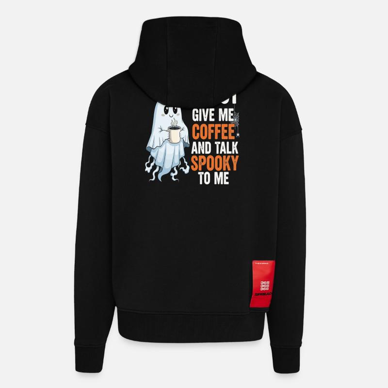 Spooky Ghost with Coffee Illustration - Zip Hoodie - made by SPREAD - SOLID BLACK