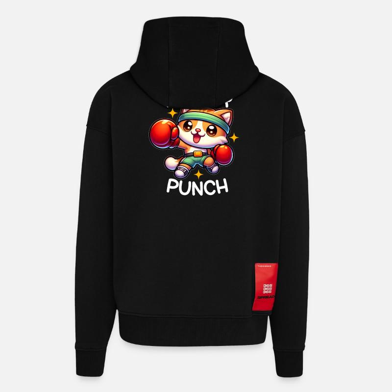 Chat boxer - Veste à capuche bio épaisse oversize fabriqué en UE - SOLID BLACK