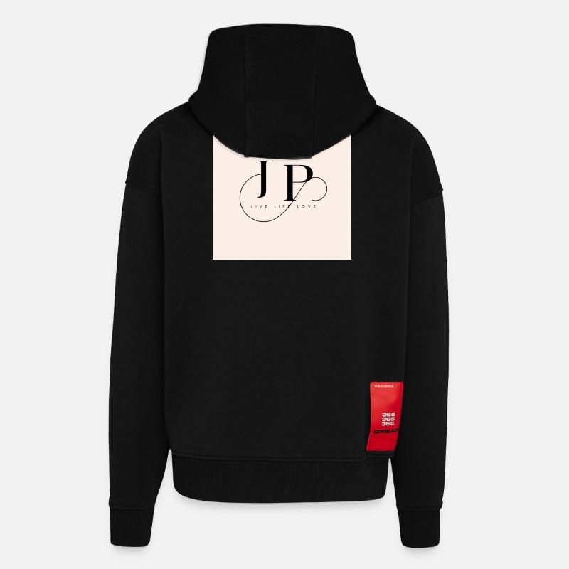 Monogramme élégant avec devise inspirante - Veste à capuche bio épaisse oversize fabriqué en UE - SOLID BLACK