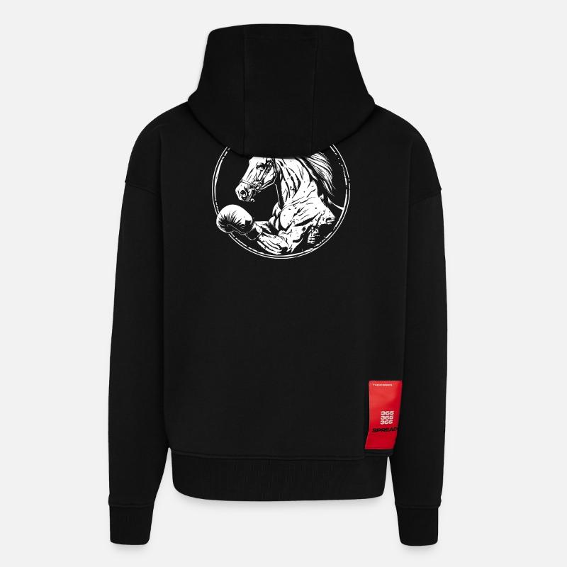 Cheval Boxer Boxe MMA - Veste à capuche bio épaisse oversize fabriqué en UE - SOLID BLACK