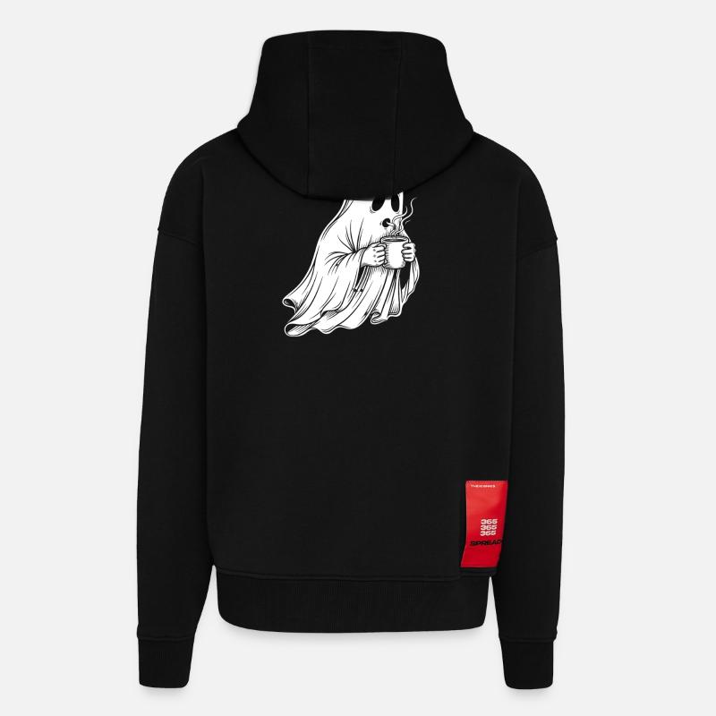 Geist mit Kaffeetasse Illustration - Zip Hoodie - made by SPREAD - SOLID BLACK