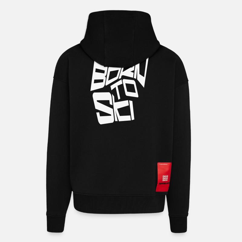 Motif de ski - Moderne - Veste à capuche bio épaisse oversize fabriqué en UE - SOLID BLACK