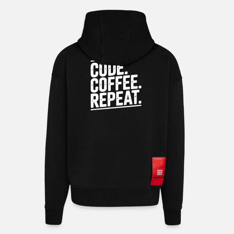 Code Coffee Repeat - Zip Hoodie - made by SPREAD - SOLID BLACK