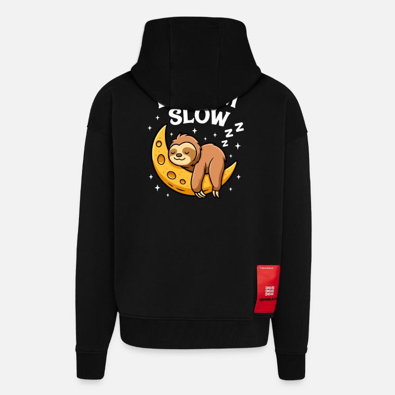 Cute sleeping sloth on moon - Zip Hoodie - made by SPREAD - SOLID BLACK